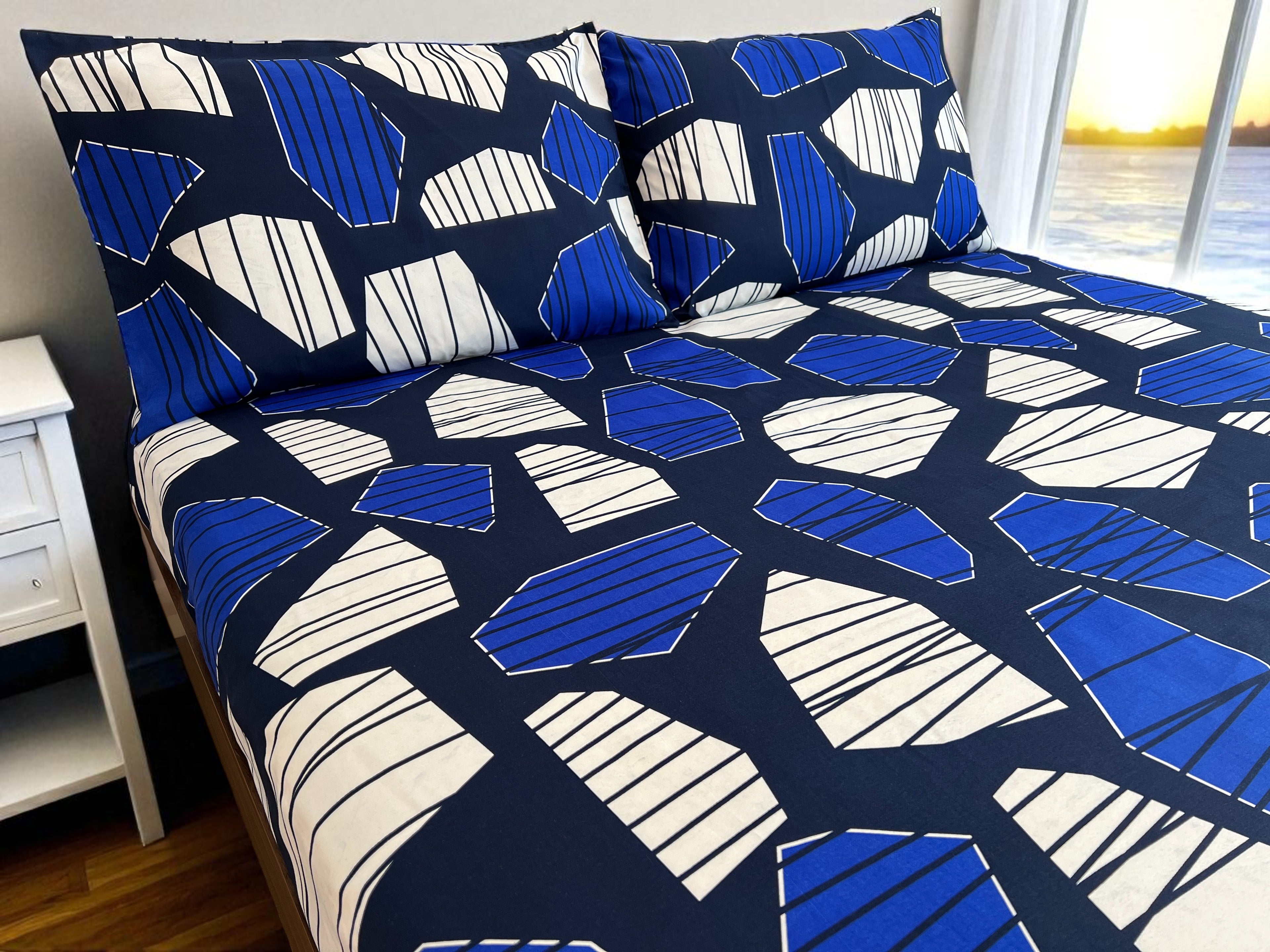 Blue Geo Stripe 3 Piece King Set